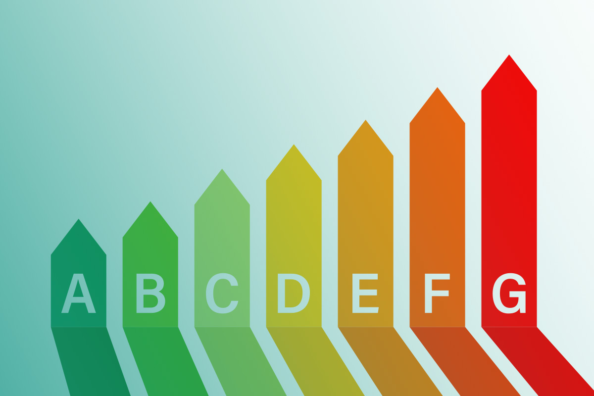 “Colour-coded energy rating scale from A to G representing a Display Energy Certificate (DEC).”