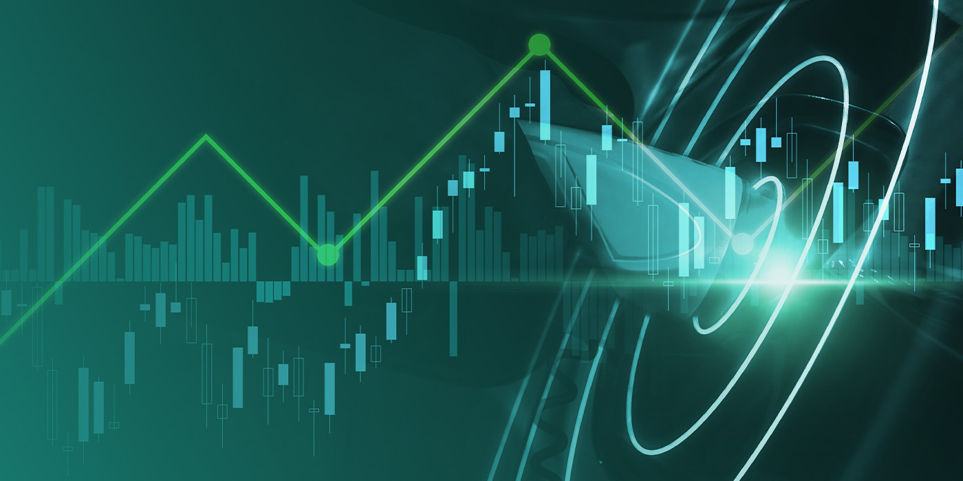 Digital graphic showing fluctuating data charts and futuristic analytics visuals, representing trends and forecasts in the energy market 2025.