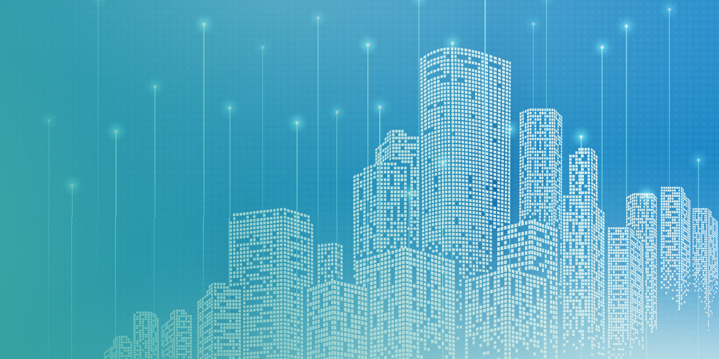 Digital illustration of a smart city skyline symbolising how the Smart Metering Toolkit for Landlords & Developers enhances post-occupancy performance and budgeting.