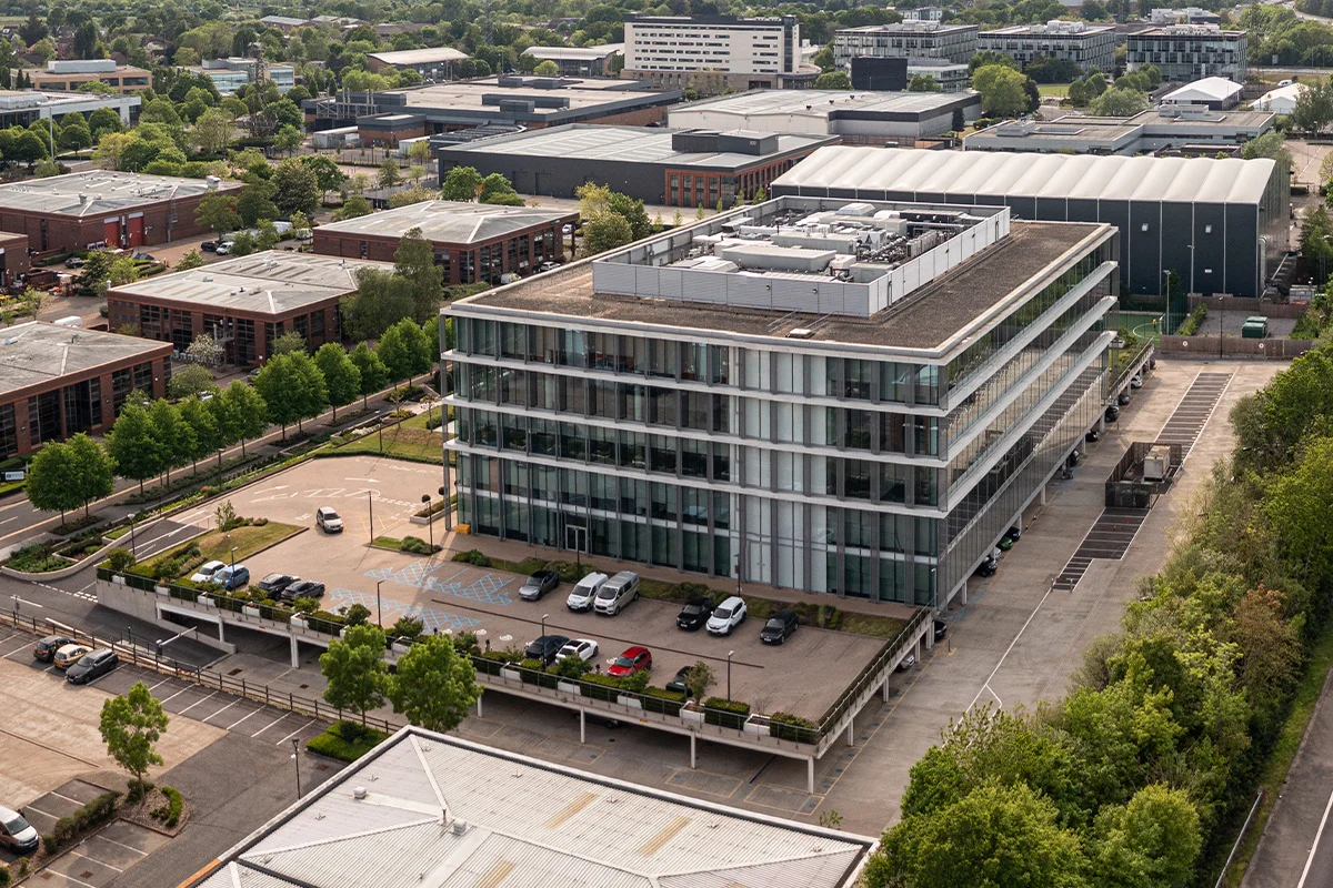 Aerial view of a modern commercial office park used to illustrate the benefits of scheduling a siteworks discovery call for infrastructure planning.