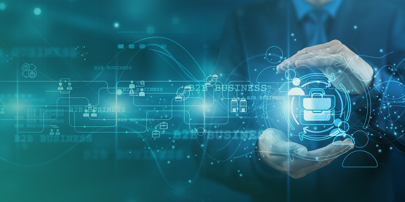 Business technology graphic showing interconnected digital processes, illustrating how MOP DC DA AMR Contracts support reliable energy procurement and data flow.