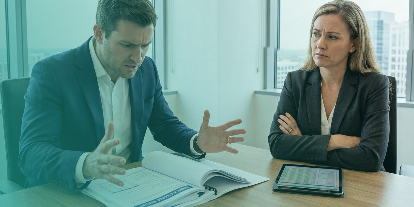 Business leaders reviewing service charge documents as Non-commodity energy costs 2026 drive unexpected increases in commercial energy bills.