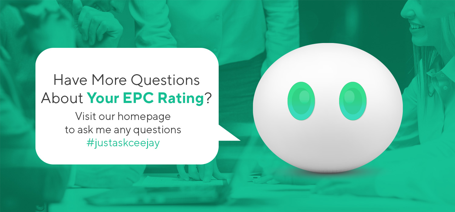 Graphic encouraging property owners to ask questions about improving their Commercial EPC rating.